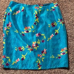 Emily Spencer Silk Skirt Turquoise Floral Print Silk